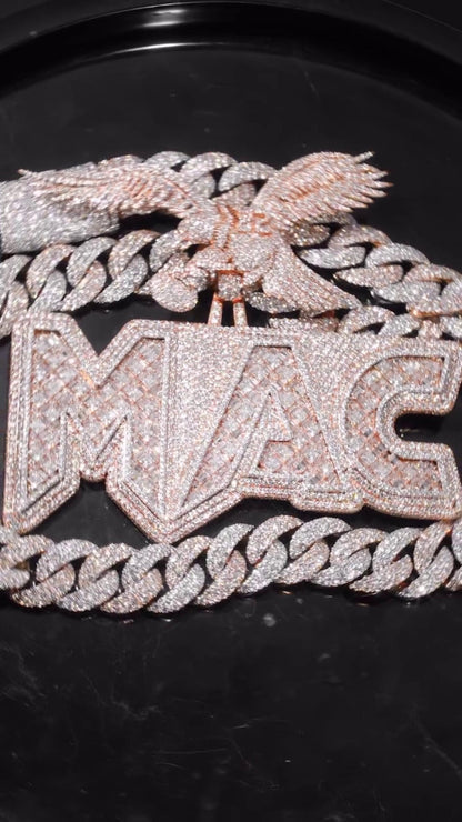 Custom Iced Out Pendant | Raised Princess & Baguette VVS Moissanite | 925 Sterling Silver | Round Diamond Border | Luxury Hip Hop Jewelry