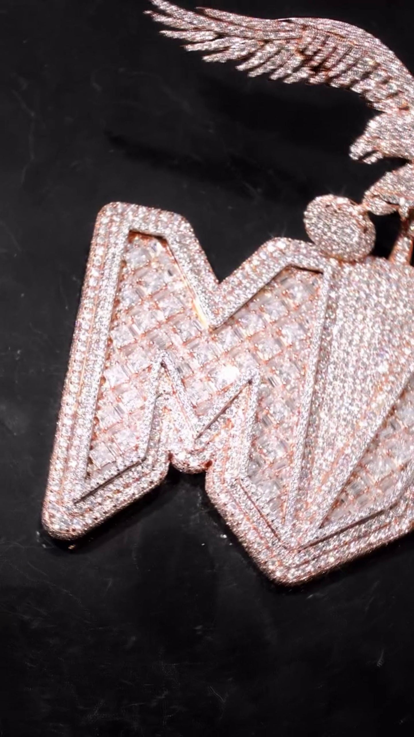 Custom Iced Out Pendant | Raised Princess & Baguette VVS Moissanite | 925 Sterling Silver | Round Diamond Border | Luxury Hip Hop Jewelry