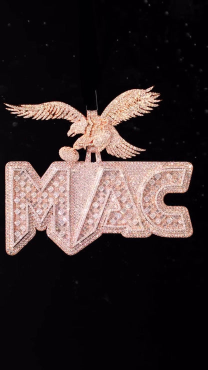 Custom Iced Out Pendant | Raised Princess & Baguette VVS Moissanite | 925 Sterling Silver | Round Diamond Border | Luxury Hip Hop Jewelry