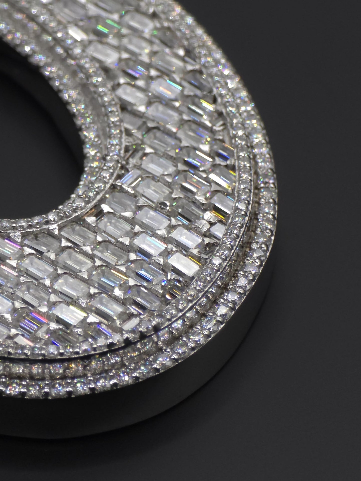 Custom Emerald Cut Moissanite Letter Pendant, Iced Out Layered Hip Hop Necklace, VVS1 Moissanite Diamonds, 925 Sterling Silver / 10K