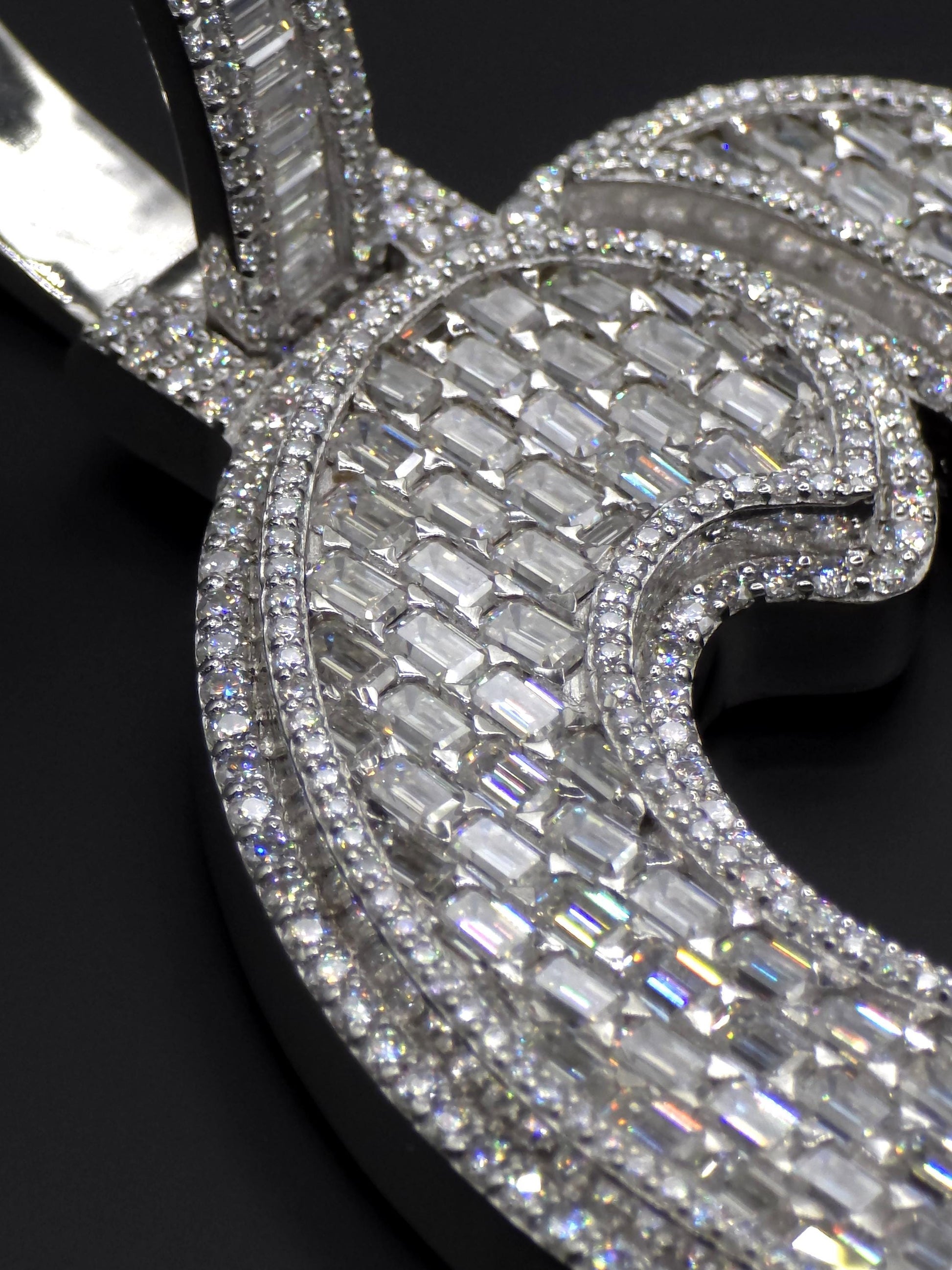 Custom Emerald Cut Moissanite Letter Pendant, Iced Out Layered Hip Hop Necklace, VVS1 Moissanite Diamonds, 925 Sterling Silver / 10K