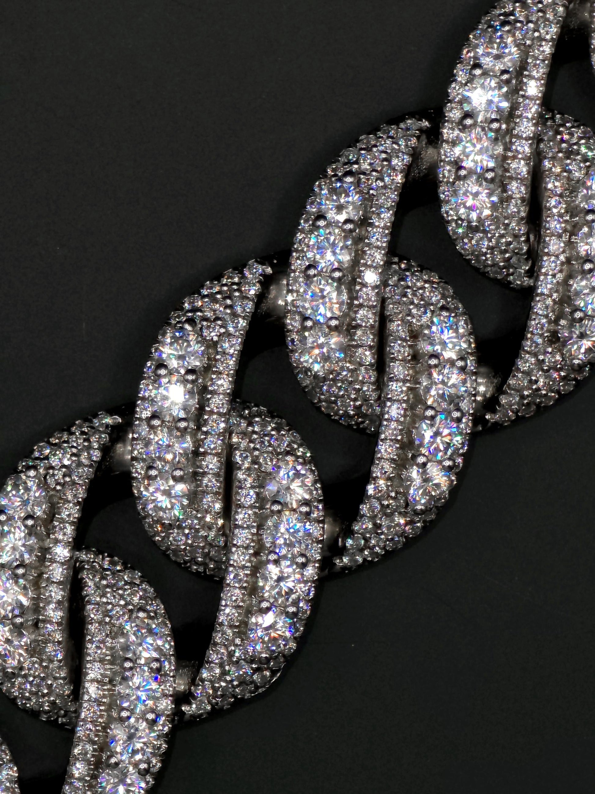 20mm Iced Miami Cuban Link Bracelet | Raised Pointers | VVS1 Moissanite Diamonds | Rhodium Plated 925 Sterling Silver | Hip Hop Jewelry