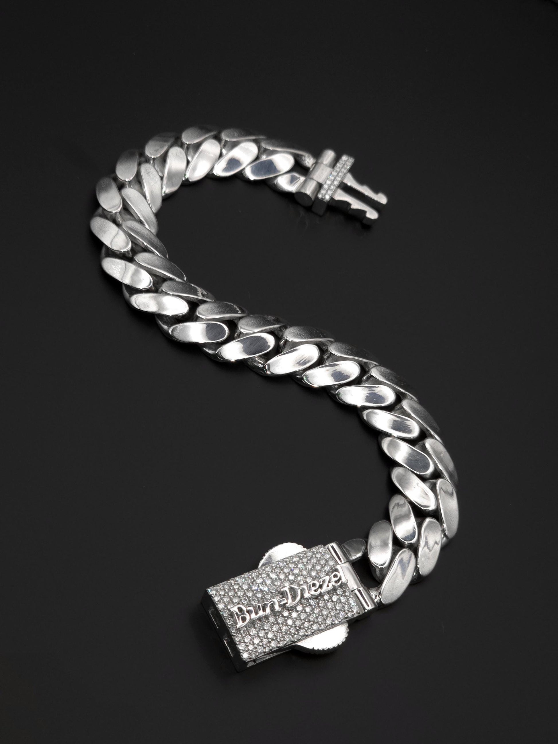 15mm Cuban Link Bracelet with Custom Moissanite Lock | Solid 925 Sterling Silver | Plain Polished Finish | Iced Out Clasp | Hip Hop Jewelry