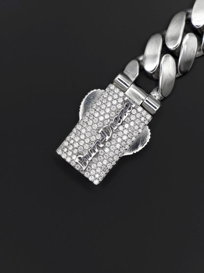 15mm Cuban Link Bracelet with Custom Moissanite Lock | Solid 925 Sterling Silver | Plain Polished Finish | Iced Out Clasp | Hip Hop Jewelry