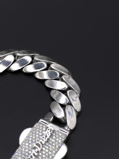 15mm Cuban Link Bracelet with Custom Moissanite Lock | Solid 925 Sterling Silver | Plain Polished Finish | Iced Out Clasp | Hip Hop Jewelry