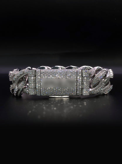 20mm Iced Miami Cuban Link Bracelet | Raised Pointers | VVS1 Moissanite Diamonds | Rhodium Plated 925 Sterling Silver | Hip Hop Jewelry