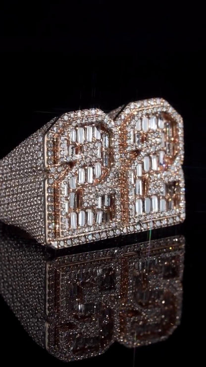 Custom Iced Out Championship Ring, 925 Sterling Silver & VVS Moissanite, Number Ring, Personalized Hip Hop Bling Ring, Men's Statement Ring