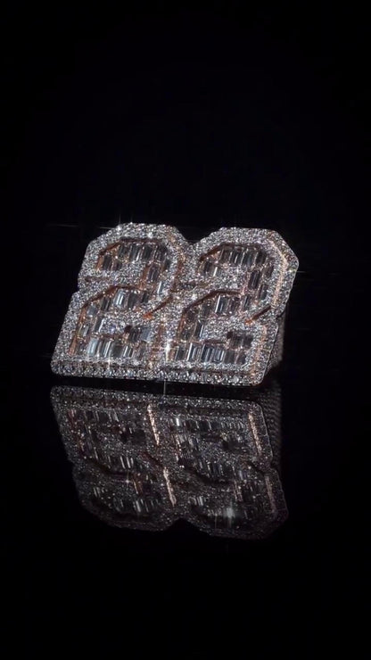 Custom Iced Out Championship Ring, 925 Sterling Silver & VVS Moissanite, Number Ring, Personalized Hip Hop Bling Ring, Men's Statement Ring