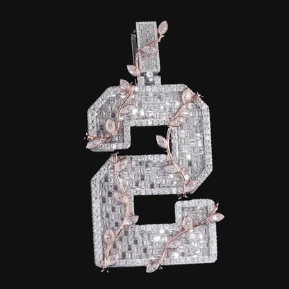 Custom Iced Out Number Pendant | Rhodium Plated 925 Sterling Silver | VVS1 Moissanite Diamonds | Personalized Hip Hop Jewelry