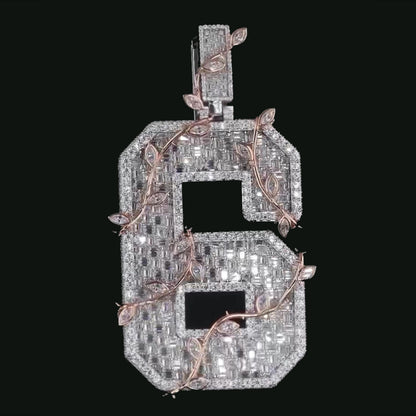 Custom Iced Out Number Pendant | Rhodium Plated 925 Sterling Silver | VVS1 Moissanite Diamonds | Personalized Hip Hop Jewelry