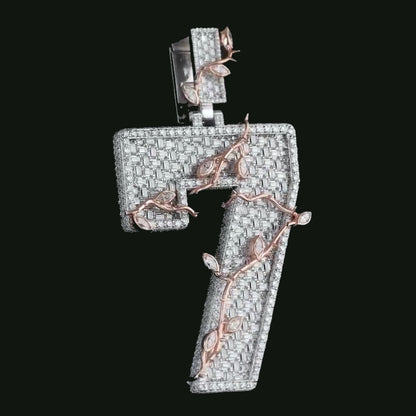 Custom Iced Out Number Pendant | Rhodium Plated 925 Sterling Silver | VVS1 Moissanite Diamonds | Personalized Hip Hop Jewelry