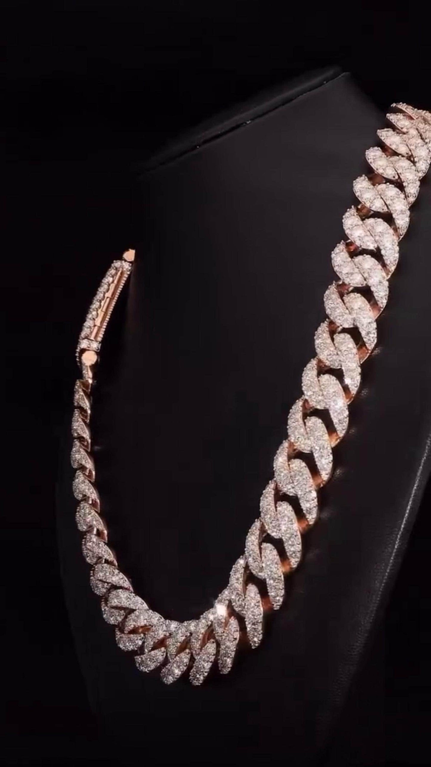 23mm Iced Out Cuban Link Chain, 925 Silver with VVS Moissanite Diamonds, Rose Gold Finish, Luxury Hip Hop Necklace, Men’s Jewelry