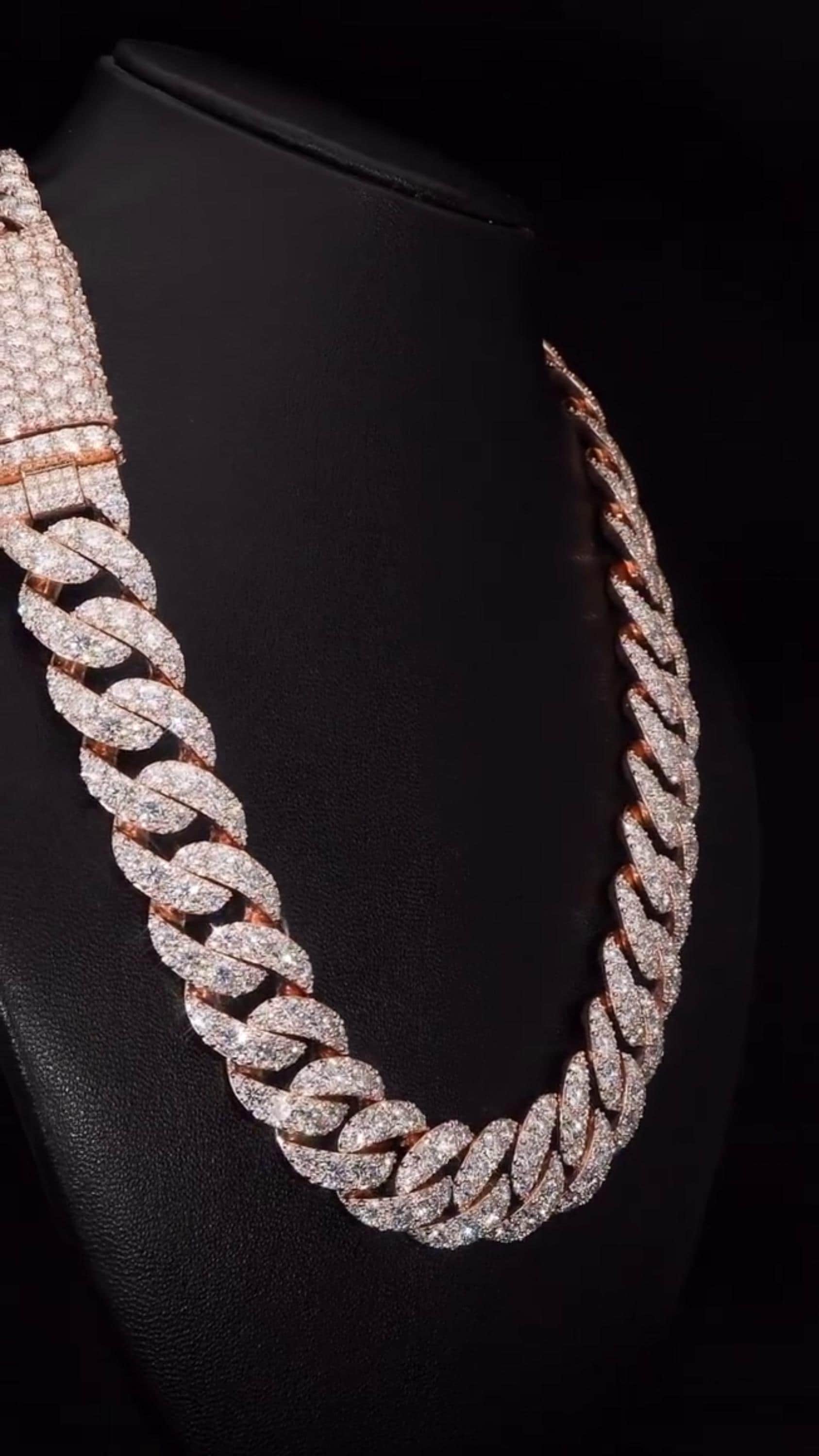 23mm Iced Out Cuban Link Chain, 925 Silver with VVS Moissanite Diamonds, Rose Gold Finish, Luxury Hip Hop Necklace, Men’s Jewelry