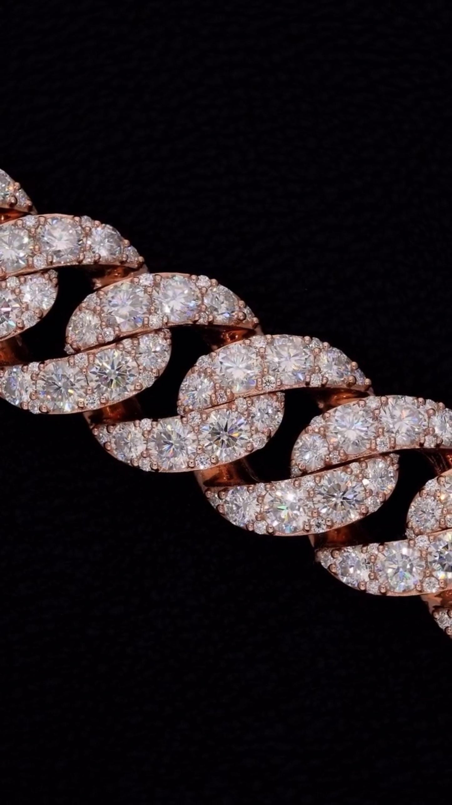 23mm Iced Out Cuban Link Chain, 925 Silver with VVS Moissanite Diamonds, Rose Gold Finish, Luxury Hip Hop Necklace, Men’s Jewelry