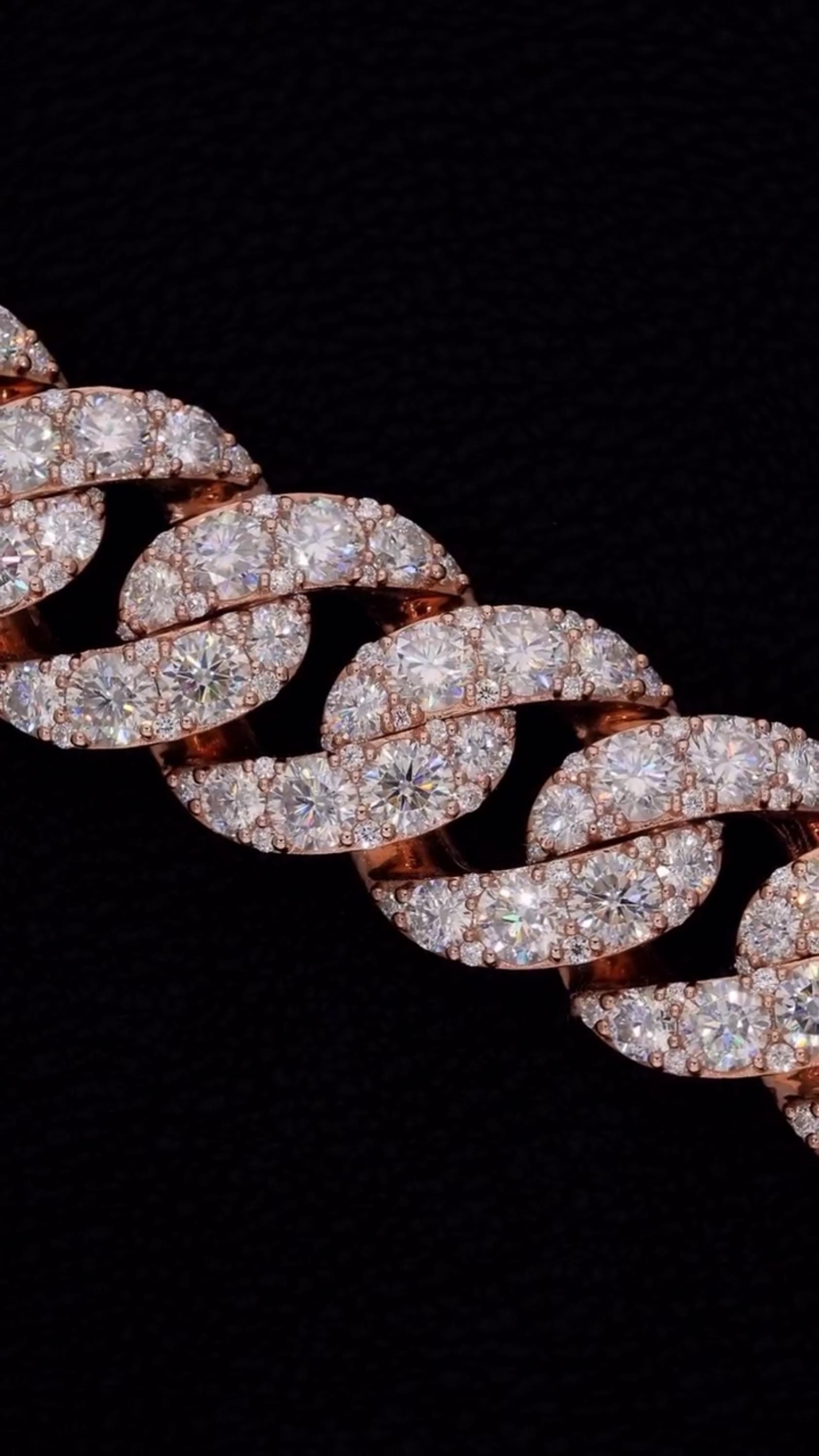 23mm Iced Out Cuban Link Chain, 925 Silver with VVS Moissanite Diamonds, Rose Gold Finish, Luxury Hip Hop Necklace, Men’s Jewelry