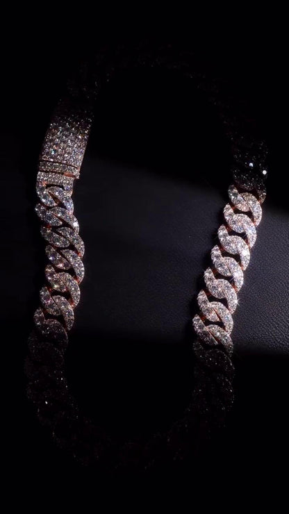 23mm Iced Out Cuban Link Chain, 925 Silver with VVS Moissanite Diamonds, Rose Gold Finish, Luxury Hip Hop Necklace, Men’s Jewelry