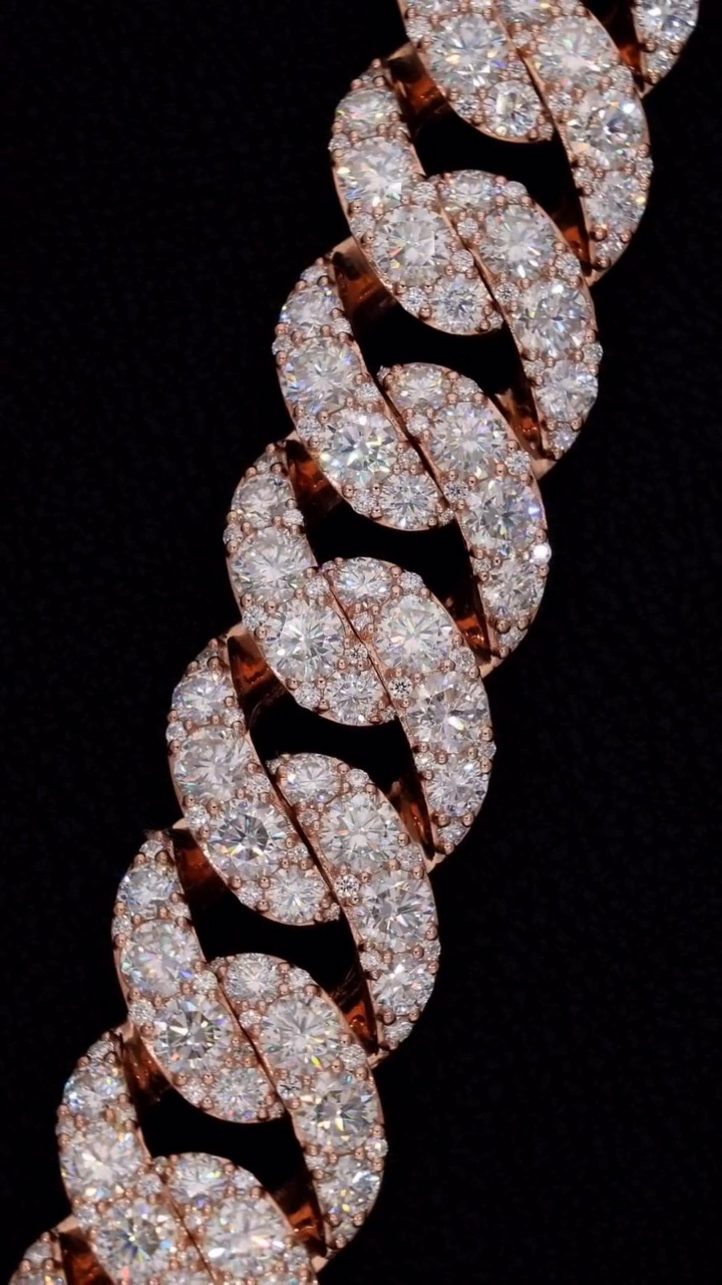 23mm Iced Out Cuban Link Chain, 925 Silver with VVS Moissanite Diamonds, Rose Gold Finish, Luxury Hip Hop Necklace, Men’s Jewelry
