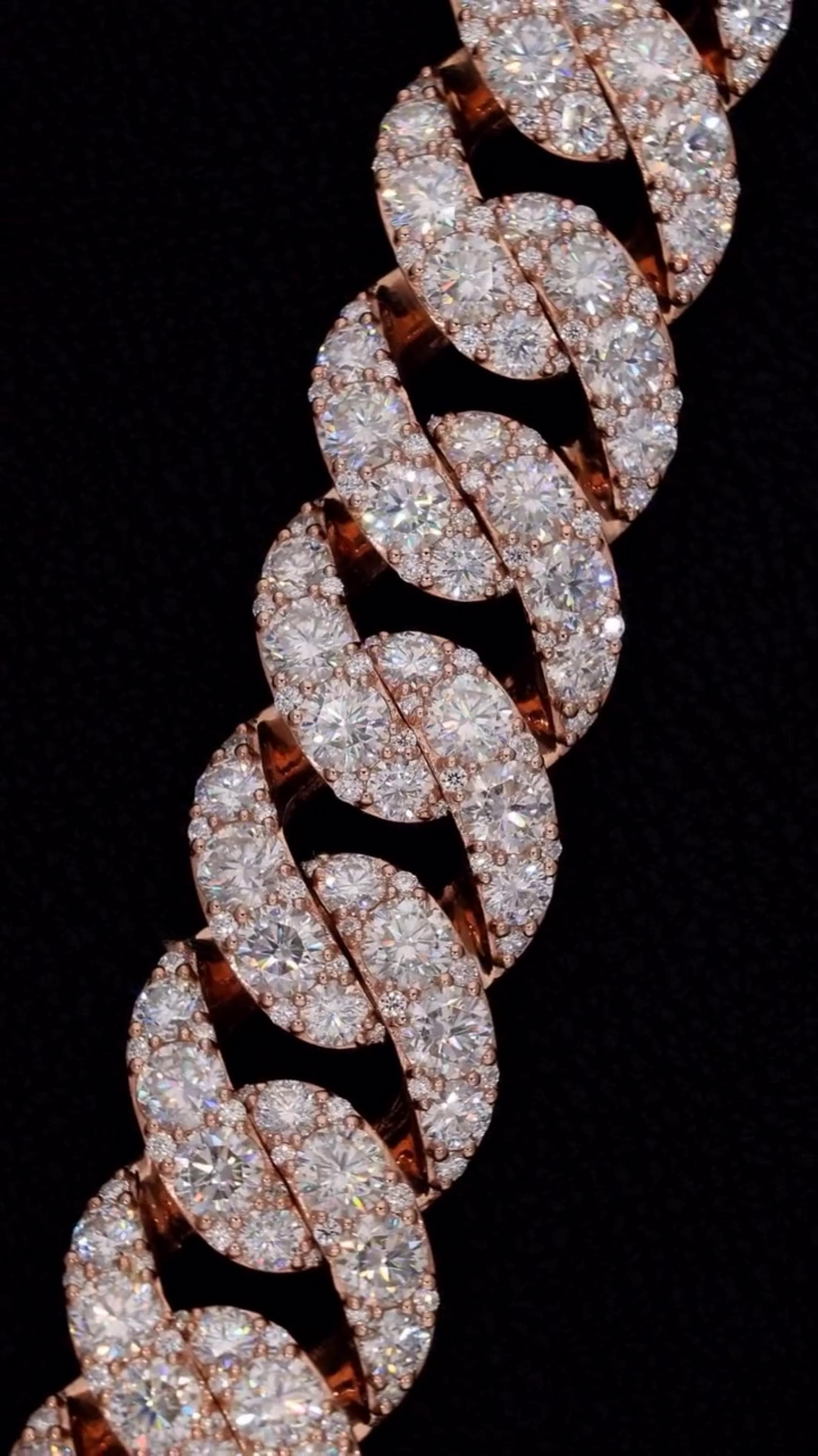 23mm Iced Out Cuban Link Chain, 925 Silver with VVS Moissanite Diamonds, Rose Gold Finish, Luxury Hip Hop Necklace, Men’s Jewelry