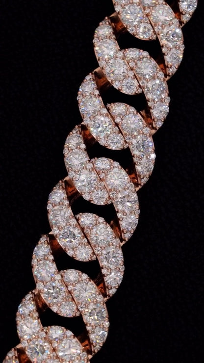 23mm Iced Out Cuban Link Chain, 925 Silver with VVS Moissanite Diamonds, Rose Gold Finish, Luxury Hip Hop Necklace, Men’s Jewelry