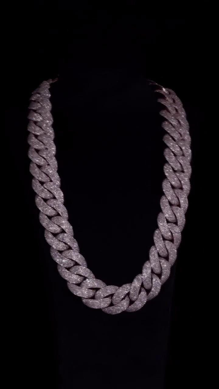 Big Pave Cuban Chain with 100cts Diamonds - 26mm Wide, VVS1 Quality Round-cut Moissanite Diamond, Pass Diamond Tester