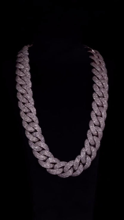 Big Pave Cuban Chain with 100cts Diamonds - 26mm Wide, VVS1 Quality Round-cut Moissanite Diamond, Pass Diamond Tester