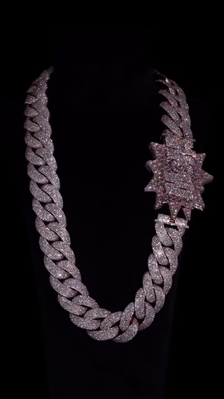 Big Pave Cuban Chain with 100cts Diamonds - 26mm Wide, VVS1 Quality Round-cut Moissanite Diamond, Pass Diamond Tester