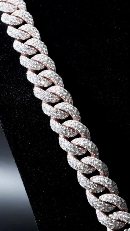 18mm Miami Cuban Link Chain | 2 rows of VVS1 Quality Round-Cut Moissanite | Passes Diamond Tester | Rhodium-Plated 925 Sterling Silver
