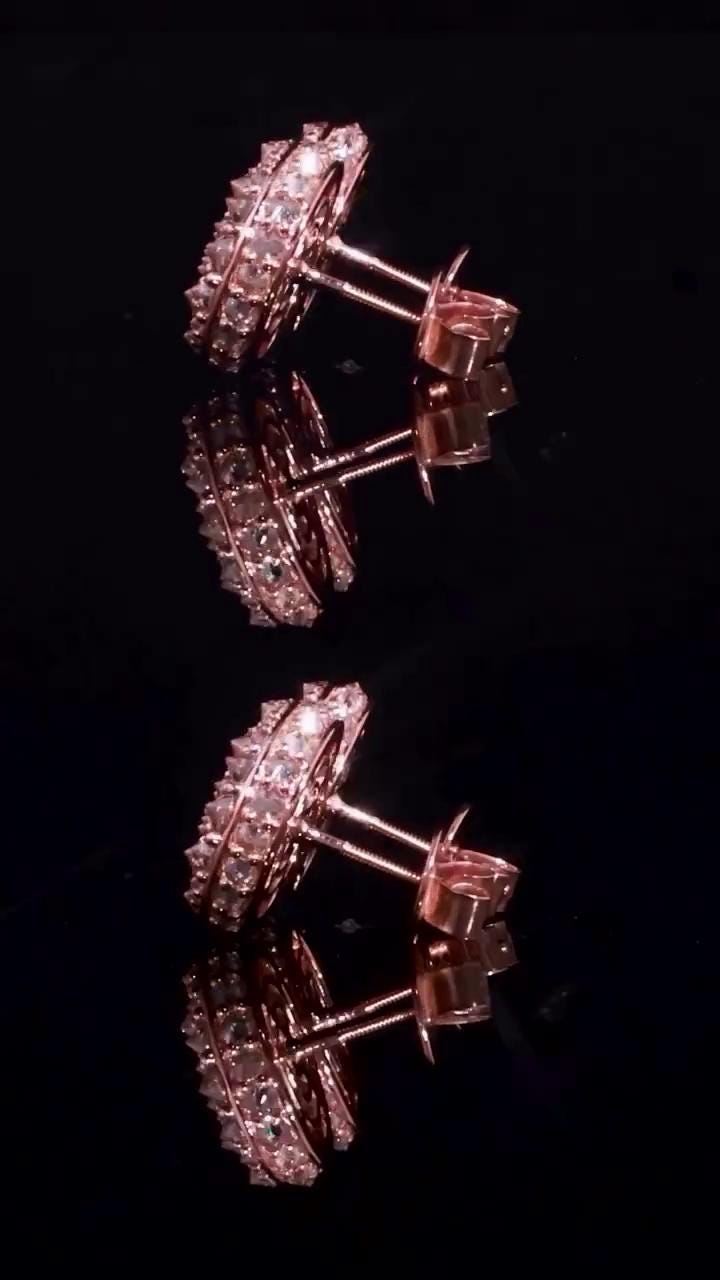 10mm Inverted Mosaic Set Moissanite Stud Earrings, D Color VVS1 Round Cut, 925 Sterling Silver or Solid 10K Gold, Passes Diamond Tester