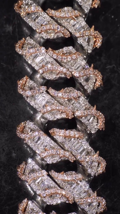 Custom Rose Thorn Cuban Link Chain | 18mm Wide | VVS1 Baguette Moissanite | 925 Sterling Silver | Luxury Hip Hop Necklace