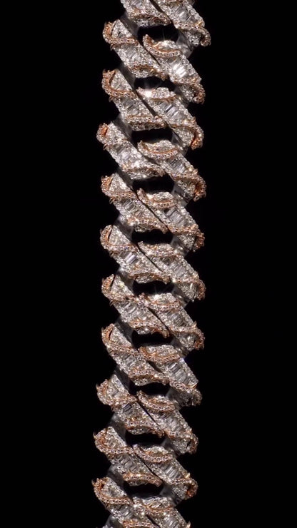 Custom Rose Thorn Cuban Link Chain | 18mm Wide | VVS1 Baguette Moissanite | 925 Sterling Silver | Luxury Hip Hop Necklace