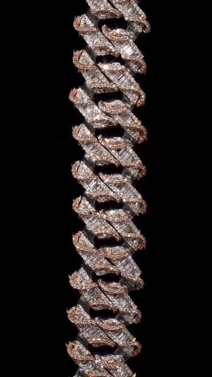 Custom Rose Thorn Cuban Link Chain | 18mm Wide | VVS1 Baguette Moissanite | 925 Sterling Silver | Luxury Hip Hop Necklace