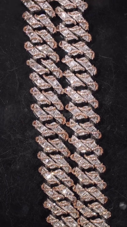 Custom Rose Thorn Cuban Link Chain | 18mm Wide | VVS1 Baguette Moissanite | 925 Sterling Silver | Luxury Hip Hop Necklace