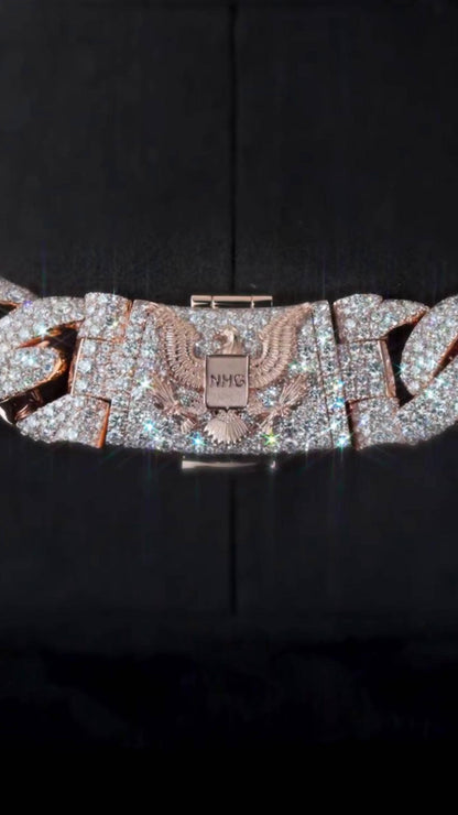 22mm Mosaic Set Miami Cuban Link Chain | VVS1 Moissanite Diamonds | 925 Sterling Silver | Iced Out Hip Hop Necklace