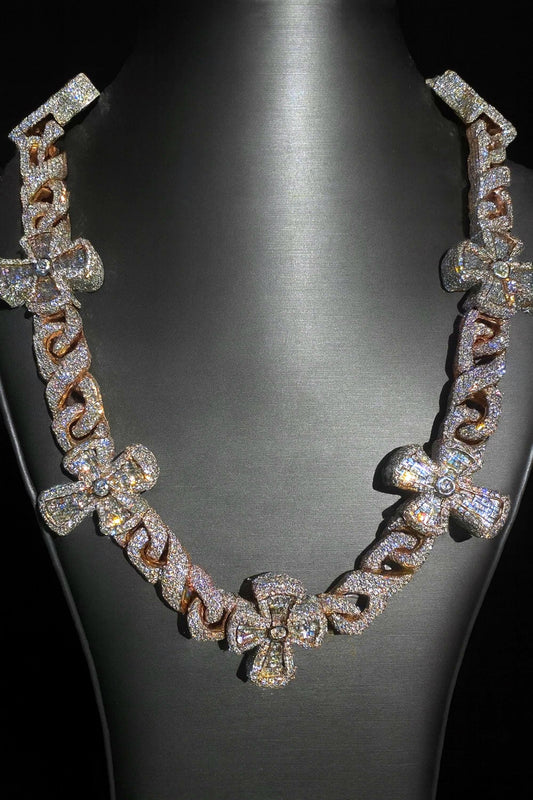 VVS1 Diamond Cross Necklace Chain, VVS1 Quality Baguette Moissanite Diamond, Pass Diamond Tester, Heavy Quality 925 Sterling Silver