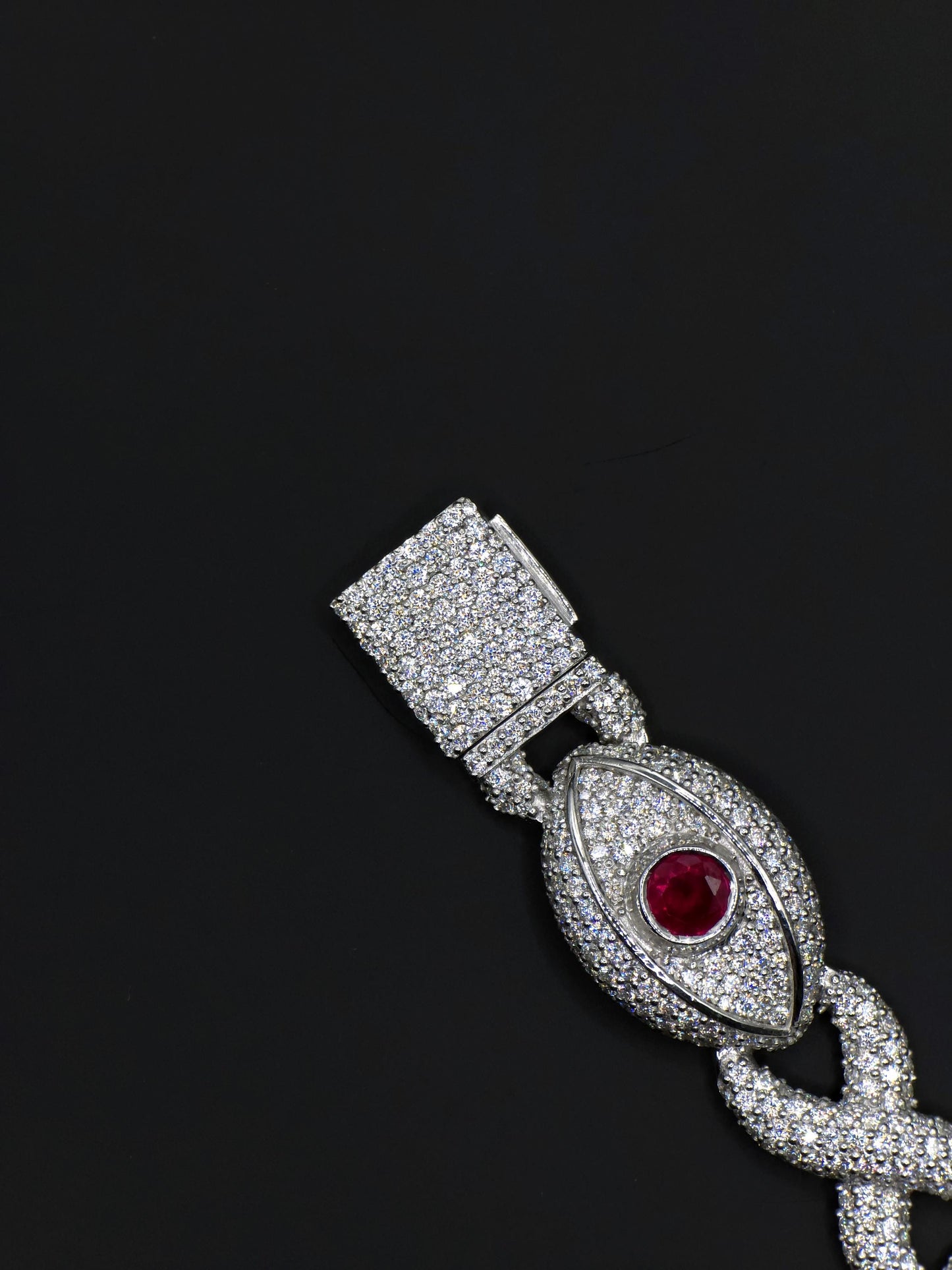Luxury Ruby Evil Eye Bracelet | 16mm Wide | VVS1 Moissanite Iced Out Link Bracelet | 925 Sterling Silver | Hip Hop Jewelry for Men & Women