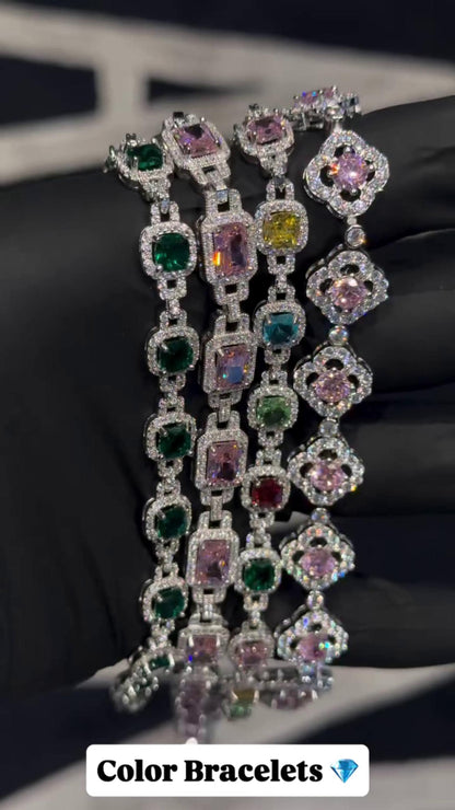 VVS Moissanite Gemstone Tennis Bracelet, Fancy Multicolor Bracelet, VVS1 Moissanite Diamonds, Passes Diamond Tester, 925 Sterling Silver