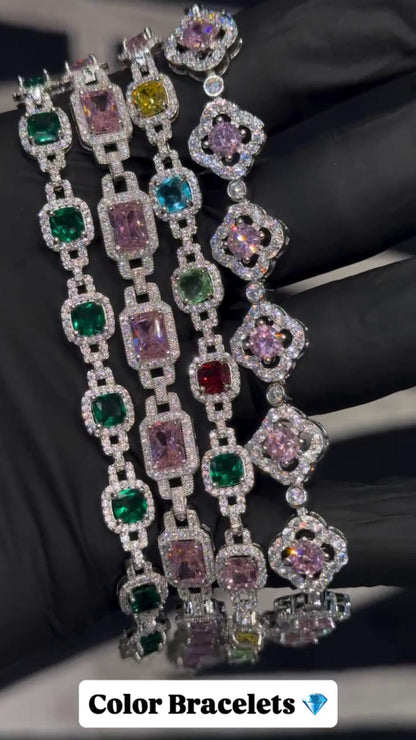 VVS Moissanite Gemstone Tennis Bracelet, Fancy Multicolor Bracelet, VVS1 Moissanite Diamonds, Passes Diamond Tester, 925 Sterling Silver