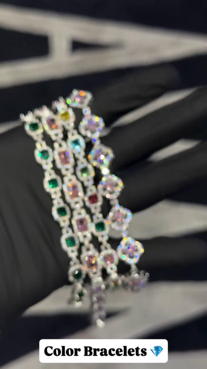 VVS Moissanite Gemstone Tennis Bracelet, Fancy Multicolor Bracelet, VVS1 Moissanite Diamonds, Passes Diamond Tester, 925 Sterling Silver