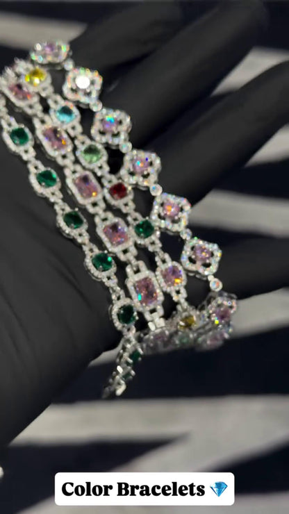 VVS Moissanite Gemstone Tennis Bracelet, Fancy Multicolor Bracelet, VVS1 Moissanite Diamonds, Passes Diamond Tester, 925 Sterling Silver