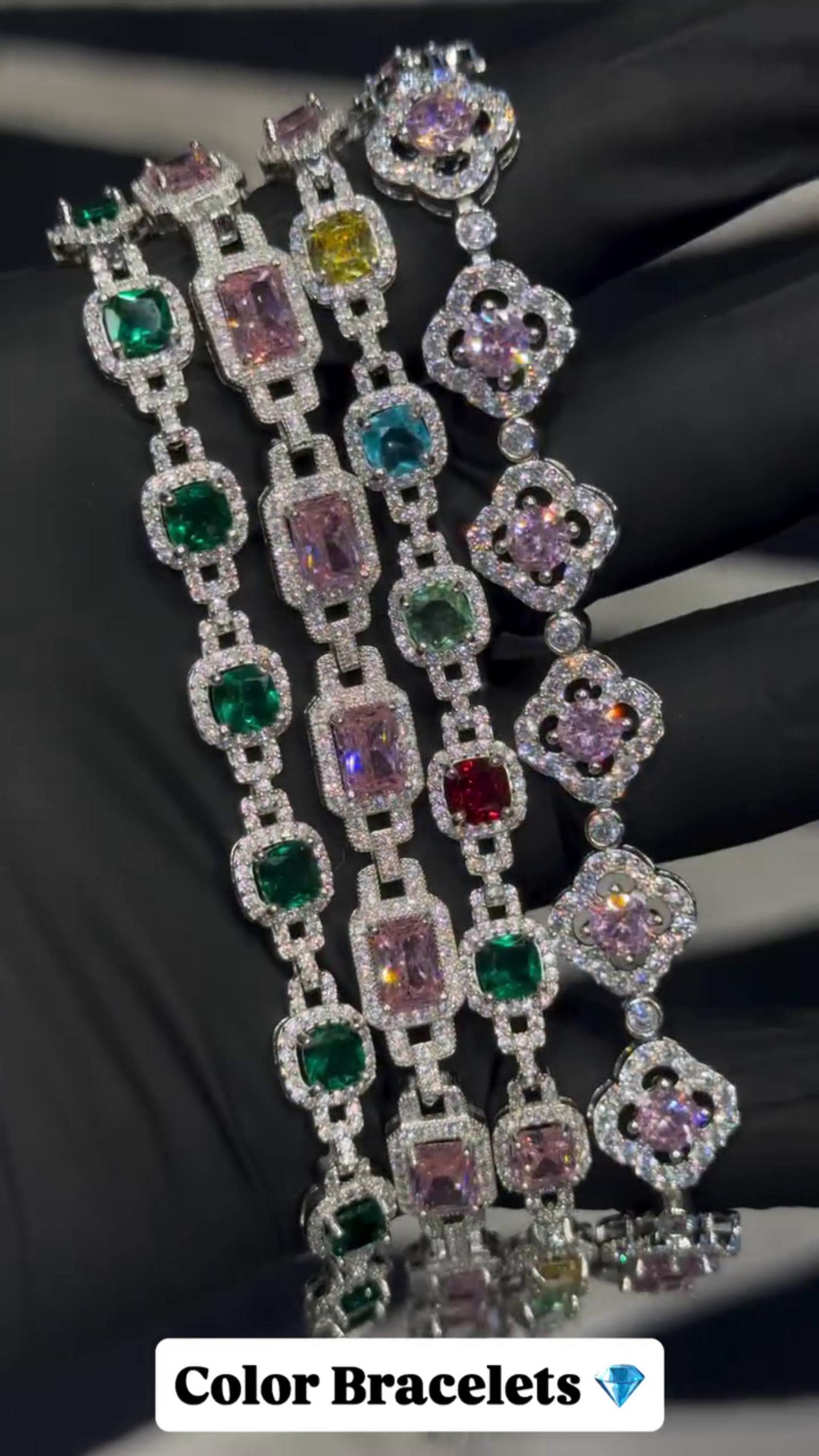 VVS Moissanite Gemstone Tennis Bracelet, Fancy Multicolor Bracelet, VVS1 Moissanite Diamonds, Passes Diamond Tester, 925 Sterling Silver