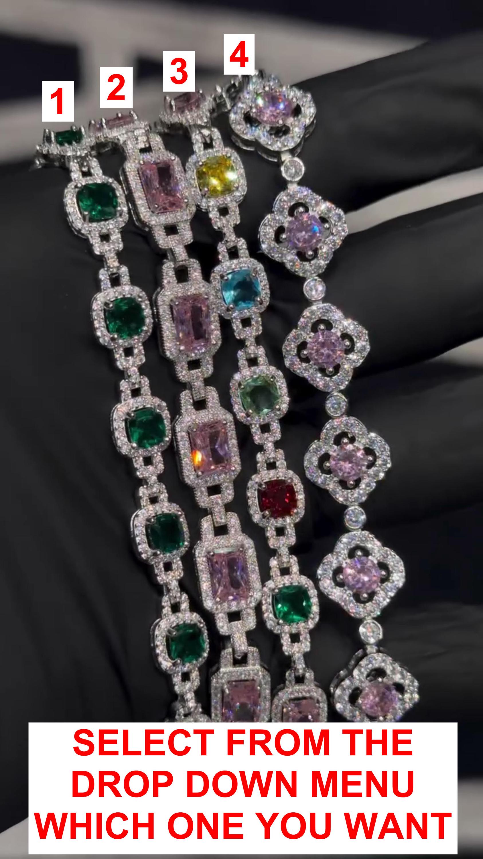 VVS Moissanite Gemstone Tennis Bracelet, Fancy Multicolor Bracelet, VVS1 Moissanite Diamonds, Passes Diamond Tester, 925 Sterling Silver