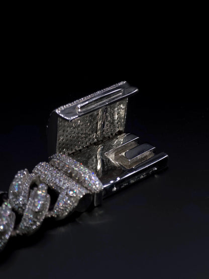 20mm Iced Miami Cuban Link Bracelet | Raised Pointers | VVS1 Moissanite Diamonds | Rhodium Plated 925 Sterling Silver | Hip Hop Jewelry