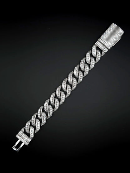 20mm Iced Miami Cuban Link Bracelet | Raised Pointers | VVS1 Moissanite Diamonds | Rhodium Plated 925 Sterling Silver | Hip Hop Jewelry