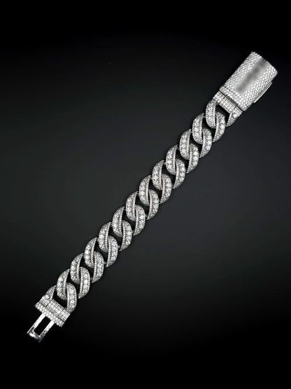 20mm Iced Miami Cuban Link Bracelet | Raised Pointers | VVS1 Moissanite Diamonds | Rhodium Plated 925 Sterling Silver | Hip Hop Jewelry