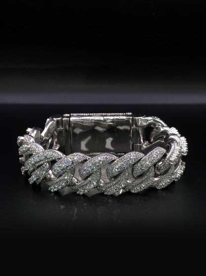 20mm Iced Miami Cuban Link Bracelet | Raised Pointers | VVS1 Moissanite Diamonds | Rhodium Plated 925 Sterling Silver | Hip Hop Jewelry