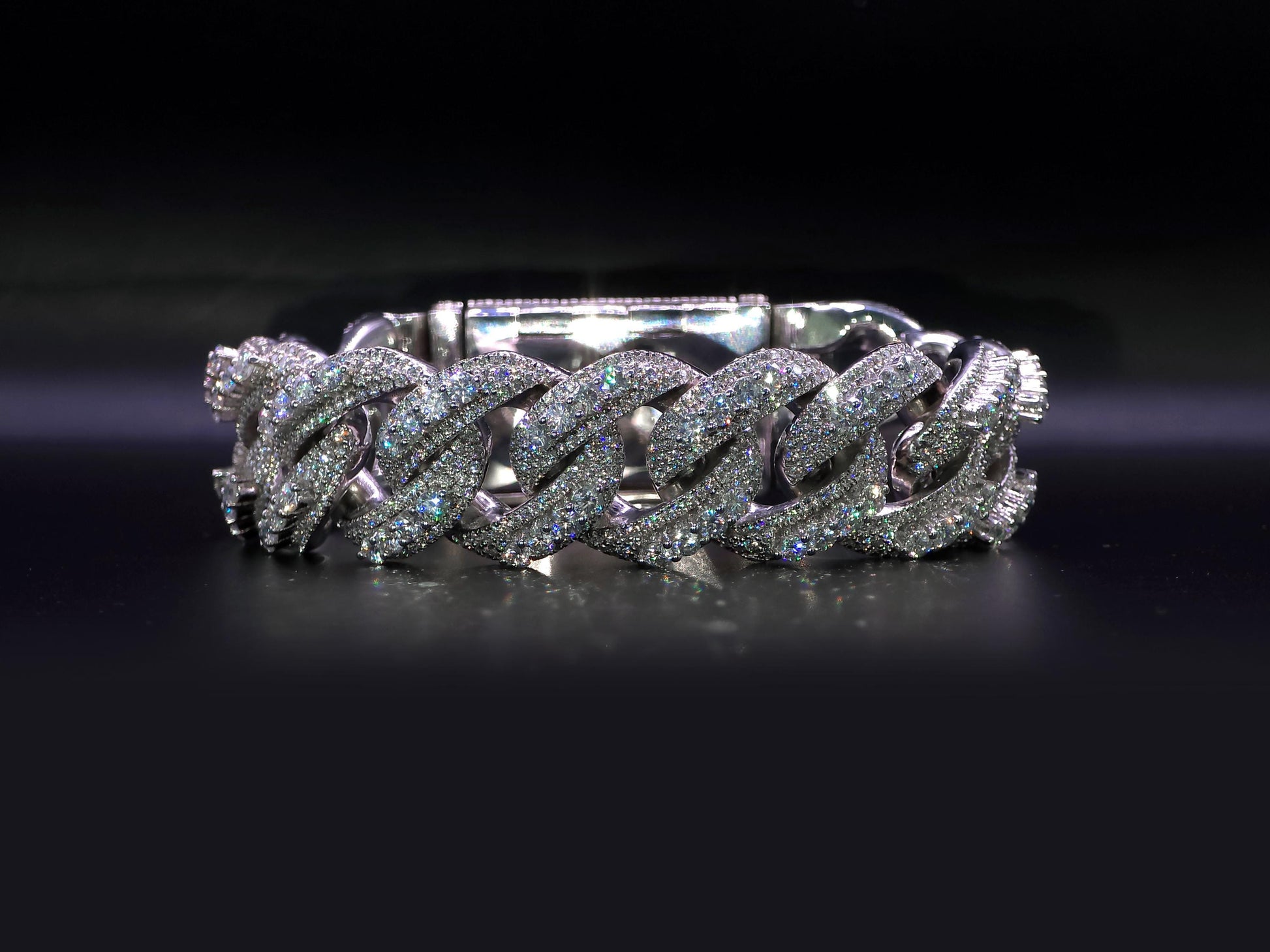 20mm Iced Miami Cuban Link Bracelet | Raised Pointers | VVS1 Moissanite Diamonds | Rhodium Plated 925 Sterling Silver | Hip Hop Jewelry