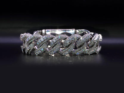 20mm Iced Miami Cuban Link Bracelet | Raised Pointers | VVS1 Moissanite Diamonds | Rhodium Plated 925 Sterling Silver | Hip Hop Jewelry