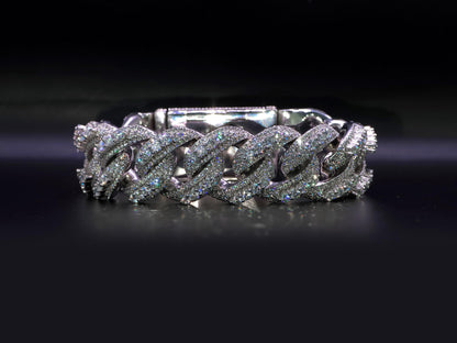 20mm Iced Miami Cuban Link Bracelet | Raised Pointers | VVS1 Moissanite Diamonds | Rhodium Plated 925 Sterling Silver | Hip Hop Jewelry