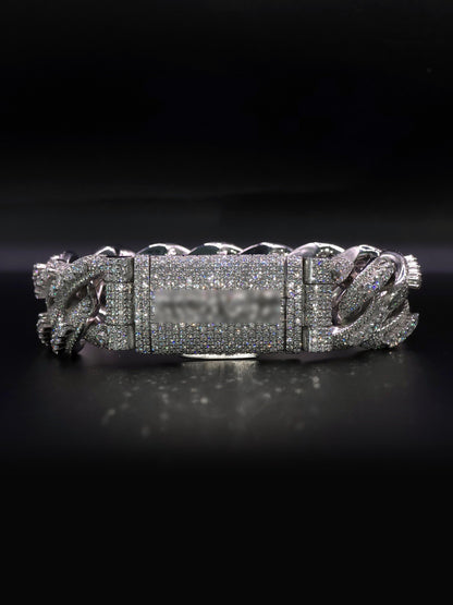 20mm Iced Miami Cuban Link Bracelet | Raised Pointers | VVS1 Moissanite Diamonds | Rhodium Plated 925 Sterling Silver | Hip Hop Jewelry