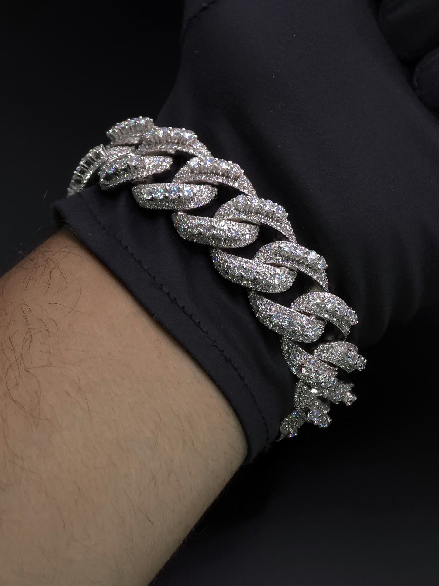 20mm Iced Miami Cuban Link Bracelet | Raised Pointers | VVS1 Moissanite Diamonds | Rhodium Plated 925 Sterling Silver | Hip Hop Jewelry